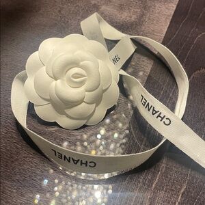 CHANEL white Camellia with ribbon